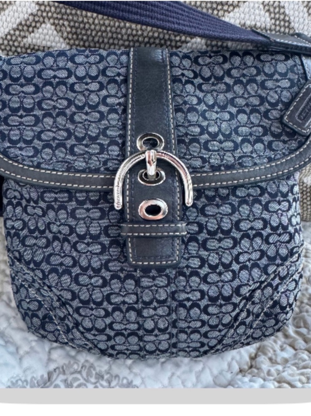 Coach | Navy Blue denim Signature Mini C Shoulder /
Crossbody Bag denim